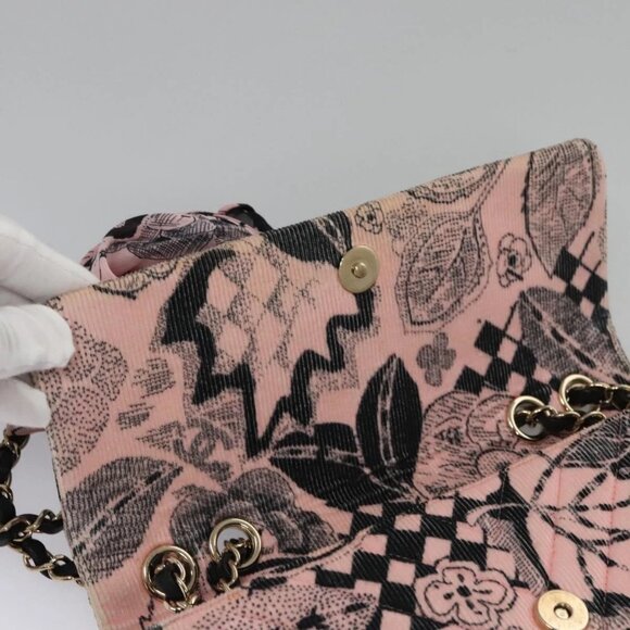 CHANEL Chain V Stitch Shoulder Bag Corduroy Pink Gold CC Auth - Picture 7 of 15